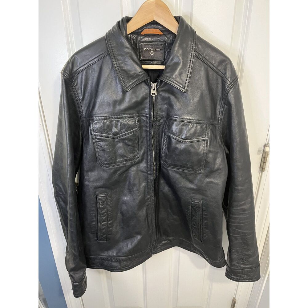 Dockers Black Leather Jacket Size XL